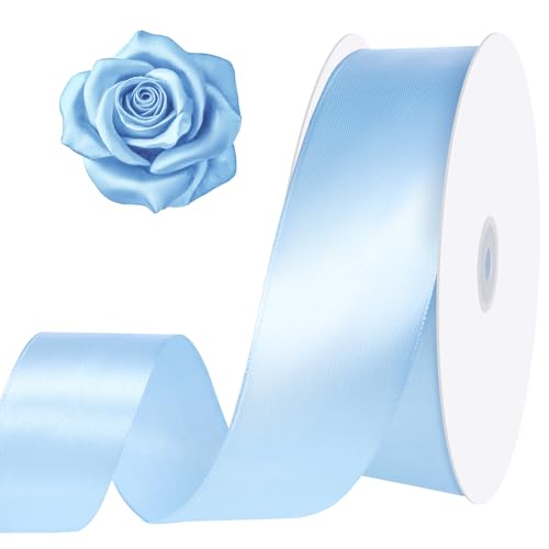 woric 120 Yards Blue Ribbon 1 1/2 Inch Light Baby Sky Blue Satin Ribbon