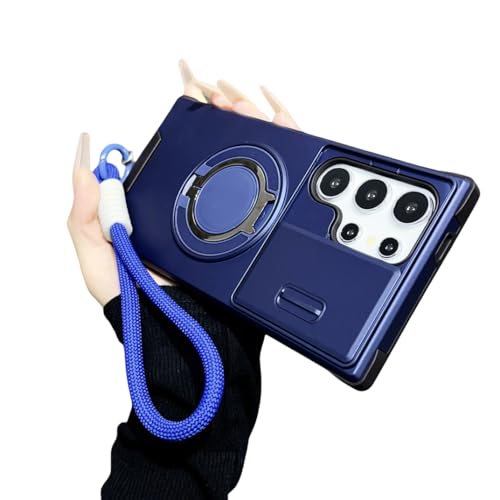 Coque aimantée Samsung S24 Plus Armor avec clapet caméra coulissant bleu