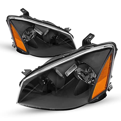 Headlight Assemblies from Torchbeam, Replacement for 2002-2006 Altima Headlamps Chrome Housing Amber Clear Lens Black Driver and Passenger Side