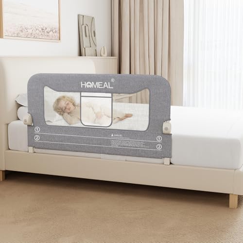 Image of HOMEAL Bed Rail for Toddlers, 32 inch Swing Down Bed Guard with Double Reinforced Stability, Foldable Metal Safety Rail for King, Queen, Full & Twin Beds, Grey