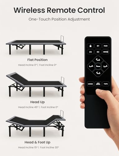Image of Full Size Adjustable Bed Base with Wireless Remote & USB Ports - Quiet Motor Heavy Duty 750lbs Capacity Bed Frame for Elderly Back Pain Relief, Foldable Design, Mattress Friendly Adjustable Base