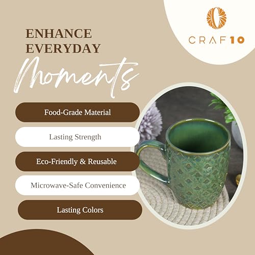 Image of CRAF10 Glaze Studio Ceramic Tea /Coffee Mug - Single Piece, 330 ML, Reactive Glaze, Elegant & Durable, Office use, Jade Color