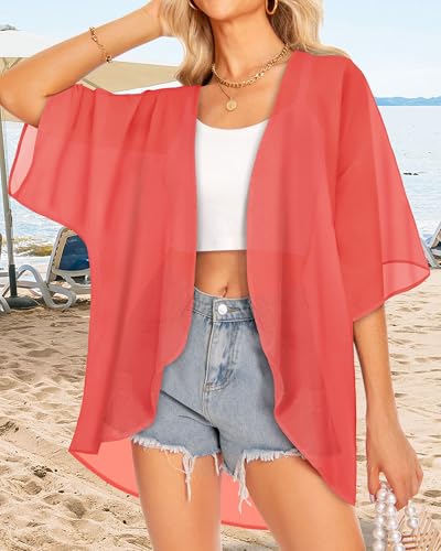 Image of Women Kimono Cardigans Casual Summer Tops Cover up Open Front Floral Print Resort Wear 2026