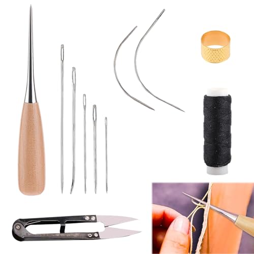 Ago da Cucito in Pelle, Kit Ago in Pelle, 10 Pezzi Aghi Per Cucire a Mano in Pelle, Set di Kit Pelle Attrezzi Cuoio, Set Di Aghi Da Cucito a Mano, per Lavorzione Pelle Borse Tappetti Vestiti