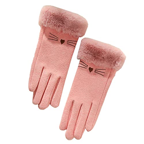 Fucouture Varm för körning handskar stickade handskar manschett elastisk vinter för kalla termiska kvinnor pekskärm sms kabel väderhandskar vantar, Rosa # 5, en storlek