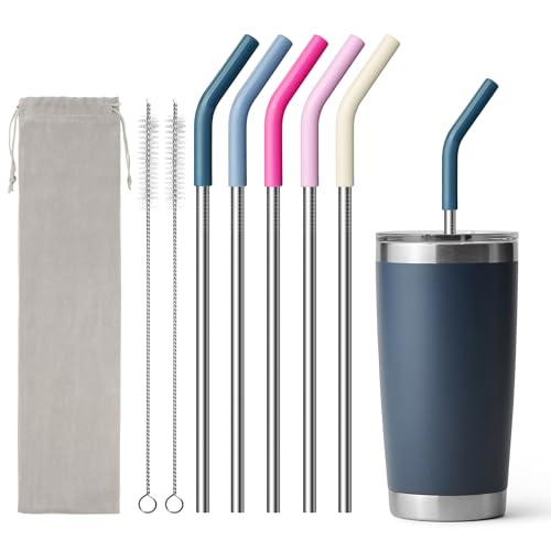 Image of Straw for 20oz YETI Tumbler, Reusable Metal Straight Straw with Rubber Tip