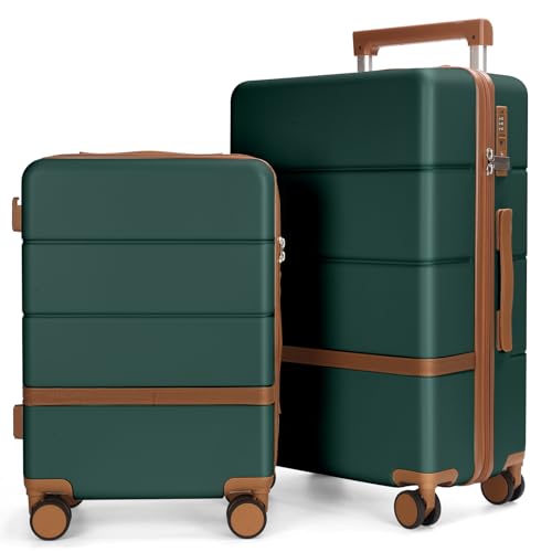 Image of Luggage Sets, 2 Piece Suitcase set with wheels Tsa Lock 20 /24 inchi Hardshell Waterproof Travel Suitcases luggage for Women /Men /Family (Dark Green)