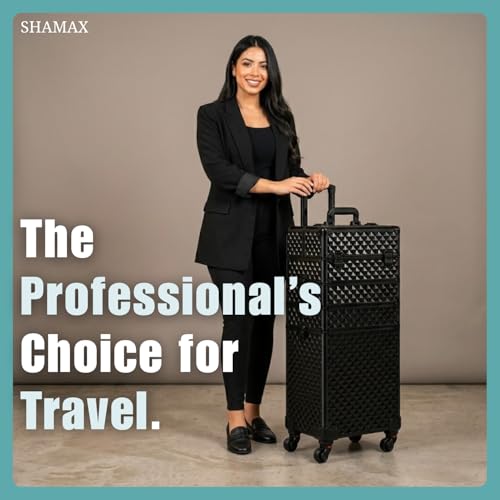 Image of SHAMAX Professional Rolling Makeup Case, Cosmetic Organizer Trolley, Manicure Storage Vanity Locks- Trolley for Hairdressers, Salons, Beauty Lovers - 360- Degree Universal Wheels (ABD4 Trolley)