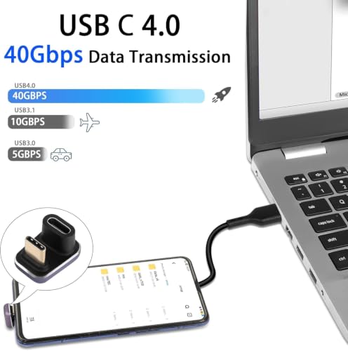 Image of USB C 180 Degree Adapter 240W, 2-Pack U Shape USB C 180 Degree Angled USB 4.0 Type C Extender Connector Support 40Gbps Data & 8K Video for Thunderbolt 4 /3, Laptop, (AE-1322CC)