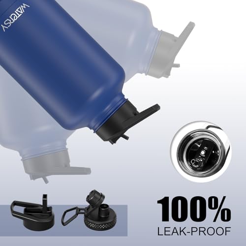 Image of 64oz Insulated Water Bottle (Cold for 48 Hrs),BPA Free&Leak Proof,Half Gallon Stainless Steel Water Flask,Water Jug with Straw Spout Lids for Gym,Hiking,Camping,Deep Blue