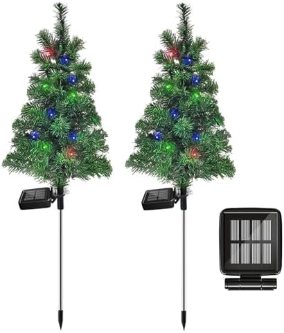Solar Christmas Tree Garden Stake Lights Waterproof Christmas Decorations Tree Lights Outdoor Xmas Tree Light Christmas décor Pathway Lights Patio Yard (Color, 2pcs