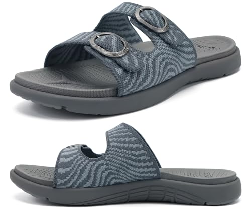 COFACE Womens Sandals Comfortable Orthopedic Orthotic Recovery Arch Support 2025 Ladies Plantar Fasciitis Relief Walking Vacations Outfits Cushioned Cloud Slip On Slides for Woman Grey Size 8