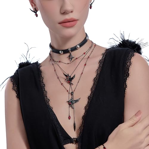 Glamorous Black Crow pendant necklace with Gothic vibe long necklace ladies fashion accessory M33573