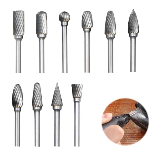 mizikuu Juego de Fresas Rotativas de Carburo de Tungsteno, 10 Piezas Fresas Metal Duro con Vástagos de 1/8" Fresas Giratorias De Tungsteno Para Herramienta Giratoria para Grabado, Pulido de Metales