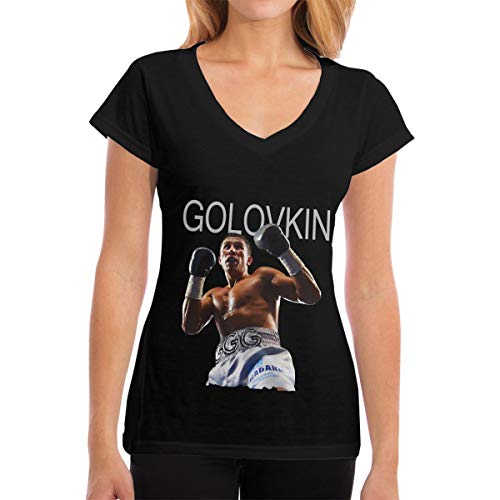 Abigails Home Gennady GG Golovkin Mujer Camiseta de Manga Corta Camisetas Cuello en V(XL,Negro)