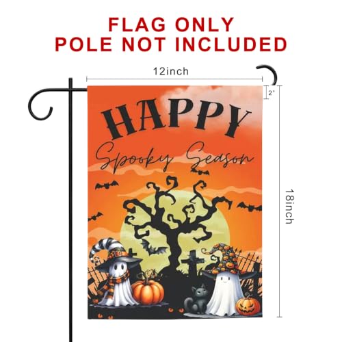 Image of Happy Spooky Season Halloween Garden Flag 12x18 Inch Double Sided Ghost Pumpkin Outdoor Decor Yard Flag