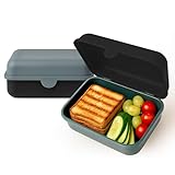 2er Set Brotdose – Lunchbox für Kinder & Erwachsene – BPA-frei, spülmaschinenfest, mikrowellengeeignet – Robuste Snackbox/Frühstücksbox mit austauschbarem Deckel. Made in Germany (Schwarz & Grau)