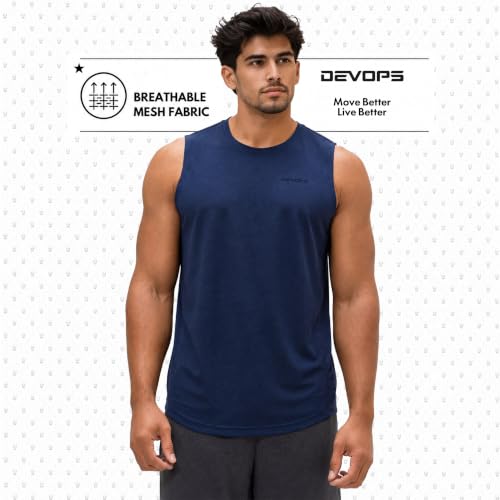 DEVOPS 3 Pack Sleeveless Men's Muscle Shirts Dry Fit Mesh Tank Top Gym