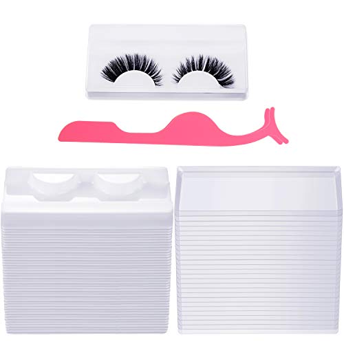 50 Pieces Plastic Empty Eyelash Tray with Lid Eyelash Packaging Box False Lash Storage Case Container with False Eyelashes Applicator Tool Eyelash Tweezers for Women Girls