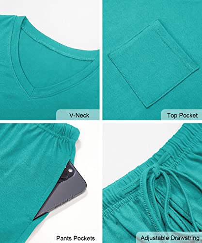 Image of RUBZOOF Women's Short Sleeve Pajama Sets with Pockets Casual V Neck 2 Piece Lounge Sets S-3XL