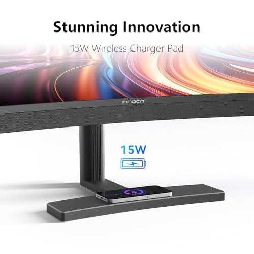 Image of INNOCN 34Q1R 34 inch OLED Gaming Ultrawide Monitor Curved WQHD 3440 x 1440p 175Hz Computer Monitor, USB Type C Power Delivery, HDMI, DP, Stereo Speakers, Charger Pad, Black