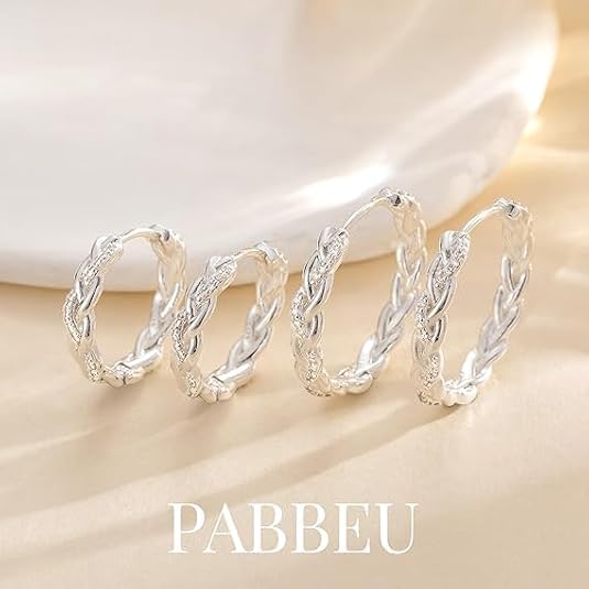PABBEU Sterling Silver Twisted Hoop Earrings for Women Cubic Zirconia Hoops