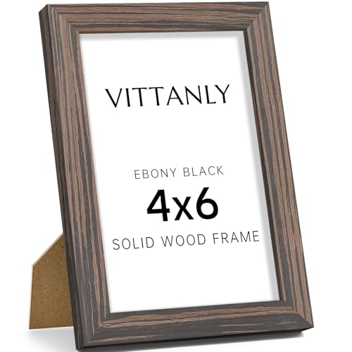 Vittanly 4x6 Picture Frame, Solid Wood Frame with Plexiglass, Ebony Black