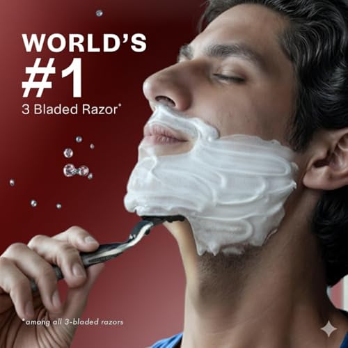 Image of 3-Blade Men's Razor with Anti-Friction Blades | 10 Cartridges | Dynamic Pivot for Smooth and Comfortable Shave with Flexible Head | Water-Activated Moisture Strip (10 Cartridges, 3 BLADE)
