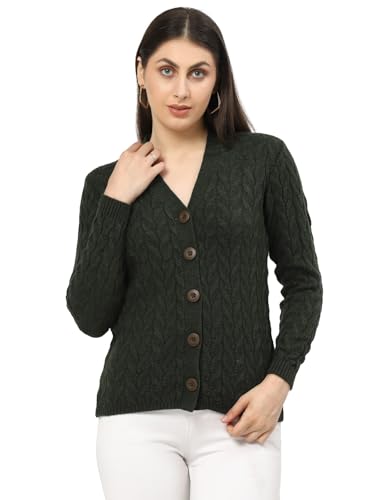 Image of Kalt Women Full Sleeves Cable Button Acrylic V-Neck Sweater