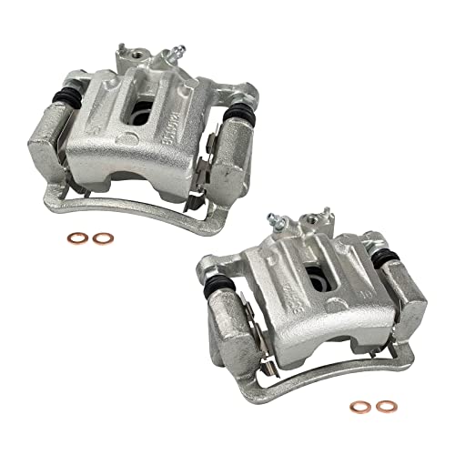 Image of TRQ Rear Driver and Passenger Side Brake Caliper Set Caliper Brackets Hardware Compatible with 12-15 Chevrolet Captiva Sport 07-17 Equinox 10-17 GMC Terrain 07-09 Pontiac Torrent 08-10 Saturn Vue