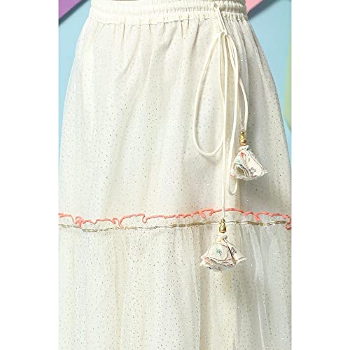 Image of BIBA Girl Cotton Tiered Embroidered Lehenga Set