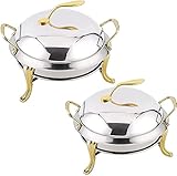Runder Edelstahl-Buffet-Kühler für Catering, Party, Hochzeit, Abendessen, Servieren, Buffet, Wärmer in voller Größe mit Pfannen und Brennstoffhaltern (2er-Set) (Farbe: C) (A)