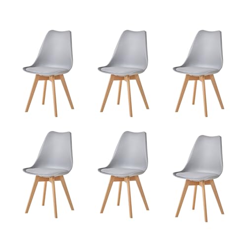 HJhomeheart Lot de 6 Chaises de Salle à Manger, Pieds en Bois Massif, Design Nordique Ergonomique, Chaise de Cuisine, Chaise Moderne (Gris-6)