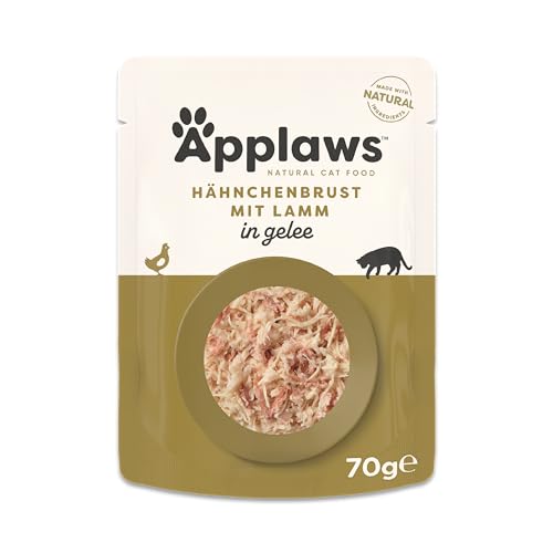 Applaws Premium Natural Katzenfutter Nass, Huhn mit Lamm in Gelee 70g Portionsbeutel (16x70g)