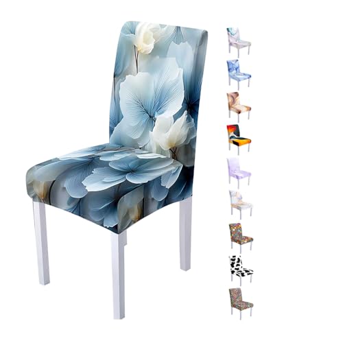 Hixingo Fundas Sillas de Comedor 1 2 4 6 Pack,Elásticas Fundas para Sillas,Lavables Funda Sillas Comedor,Fundas Sillas Ajustables para Decoracion,Restaurantes,Partido (4 Pack,Flor Azul)