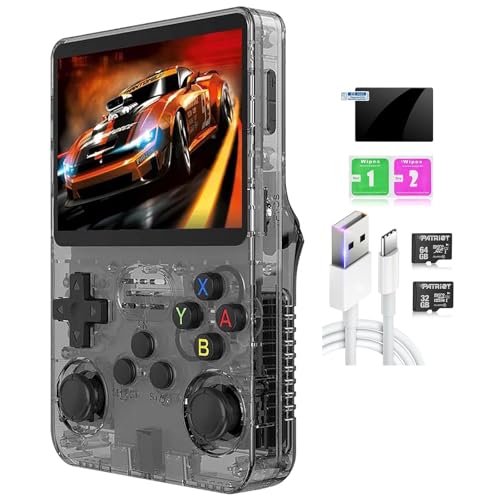 Image of EWDGOES R36S Handheld Game Console 3.5 inch Retro Emulator System Transparent Black 64GB