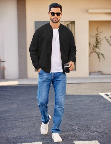 COOFANDY Men's Cotton Bomber Jacket Lightweight Flight Jackets Casual Softshell Varisty Jacket4