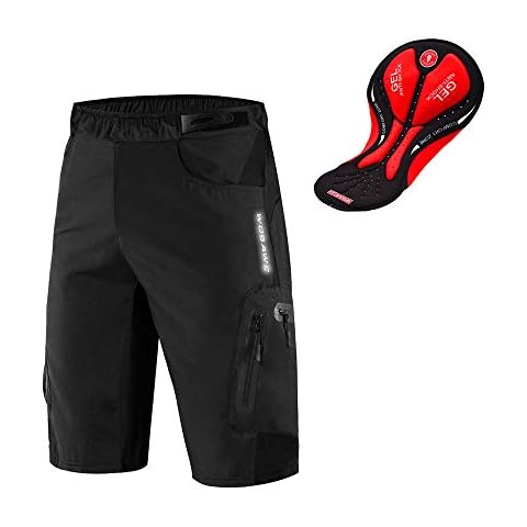 WOSAWE Mens Cycling Shorts Loose-Fit Breathable Mountain Bike 2 in 1 Shorts with 3D Gel Padded for Racing Running Gym Training (Black XXL) Cover