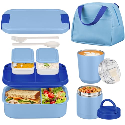 Large Bento Lunch Box Set for Adults Kids Women with 10.5oz Soup Thermo,Coffee Tumblers Men Girls Boys Teenagers Leak-Proof Lunch Food Containers with Lunch Bag