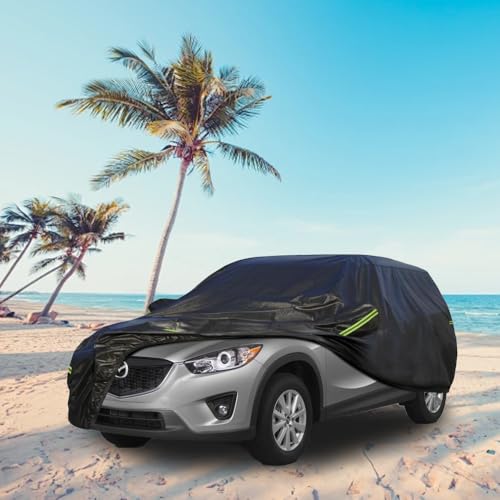 Image of KouKou Waterproof SUV Car Cover Suitable for Mazda CX-5 from 2012 to 2025, 7 Layers Windproof All Weather Waterproof Outdoor Cover Sun Rain UV Dust Snow Protection. Black