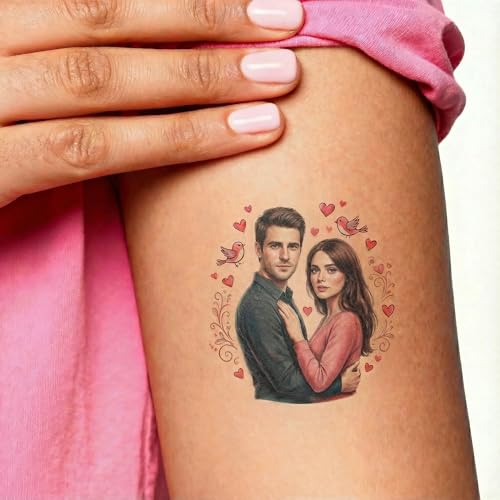 Valentine's Day Custom Photo Temporary Tattoos - Personalized Face Stickers for Parties - Set of 12 Skin-Safe Fun Face Decals for Birthdays, Events & Celebrations