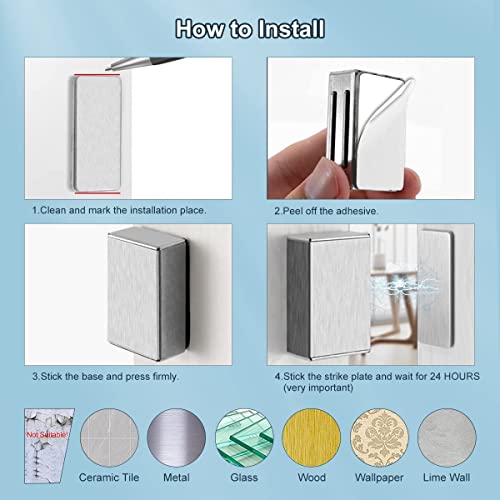 Image of Magnetic Door Catch Adhesive AOSITE 12 Pack Value Set, 17LB Strong No Holes Cabinet Magnets for Kitchen, Cabinet, Cupboard & Drawer Closure, Self-Adhesive Magnetic Catches, Silver Stainless Steel