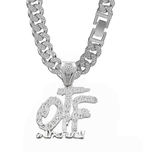 Yonghao Pavilion otf chain Hip hop necklace men gold-plated OTF diamond chain width 9mm women o block chain Rap Cuban Chain Length 23.62 inches (silvery)