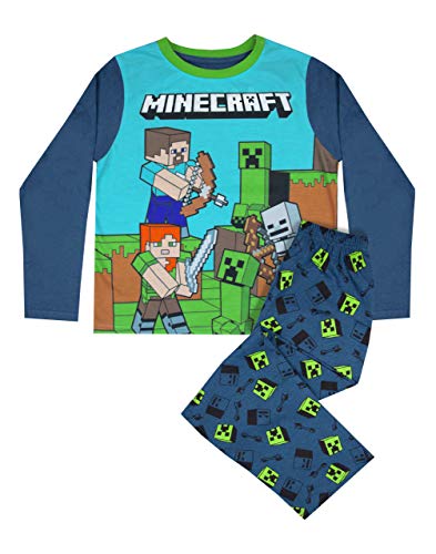 Conjunto de Pijama Azul de Manga Larga para niño Steve and Creeper de Minecraft