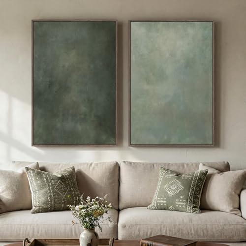 Large Framed Green Abstract Wall Art, 2 Piece Modern Canvas