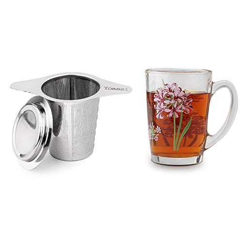 Yoassi 2 Pack 18/8 Stainless Steel Tea Infuser Mesh Strainer with Large Capacity & Perfect Size Double Handles for Hanging on Teapots, Mugs,Cups to steep Loose Leaf Tea and Coffee