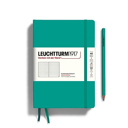 LEUCHTTURM1917 344792 Libreta de notas Medium (A5) tapas duras, 251 páginas numeradas, esmeralda, puntos