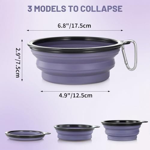 Image of SLSON Plastic Dog Bowl Pet Collapsible Bowls,2 Pack ,Portable Pet Feeding Watering Dish For Walking Parking Traveling With 2 Carabiners (Large,Purple & Concrete Gray) 12.7 Cm,9 Cm,5.5 Cm