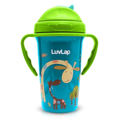 Image of LuvLap Tiny Giffy Sipper 300ml, Anti-Spill Sippy Cup with Soft Silicone Straw BPA Free, Dual Handle, Lightweight & Easy Grip, 1 Year+ (Green)