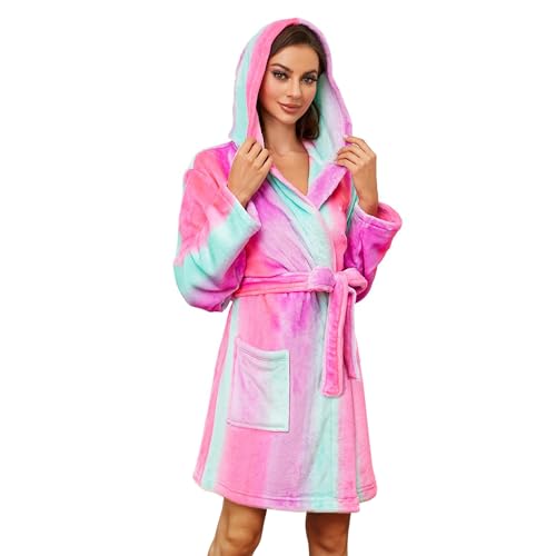 Image of U2SKIIN Women Hooded Fleece Robe, Short Plush Robes for Womens With Hood Soft Warm Spa Bathrobe